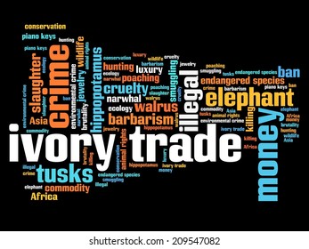 Ivory Trade - Environmental Crime Issues And Concepts Word Cloud Illustration. Word Collage Concept.