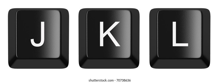 J, K, L black computer keys alphabet isolated on white