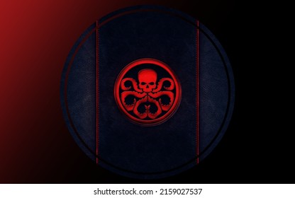 JABALPUR, INDIA - Jan 01, 2022: A beautiful dark red wallpaper with Hydra logo from Marvel