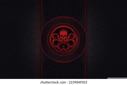 JABALPUR, INDIA - Jan 01, 2022: A beautiful dark red wallpaper with Hydra logo from Marvel