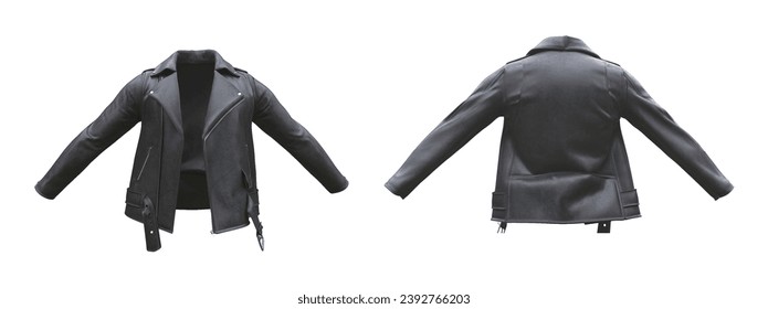  jacket leather black  collection on white background . 3d rendering. 3d mockup. stock image