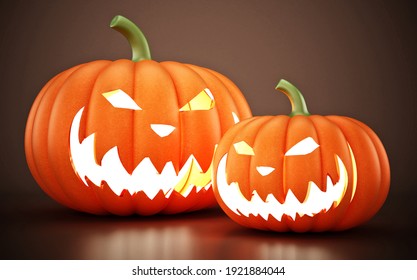 Jack-o'-lanterns (carved pumpkins). 3D illustration.