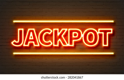Jackpot Neon Sign On Brick Wall Background