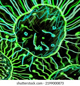 Jade Cell Death. Neon Cancer Stem Cell. Emerald Dna Cancer Cell. Cough Virus. Bright Microbe. Electron Microscopy Cell. Cancer Gene Therapy. Bacteria Characters.