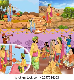 Jain Story Illustration, Indian King Clipart