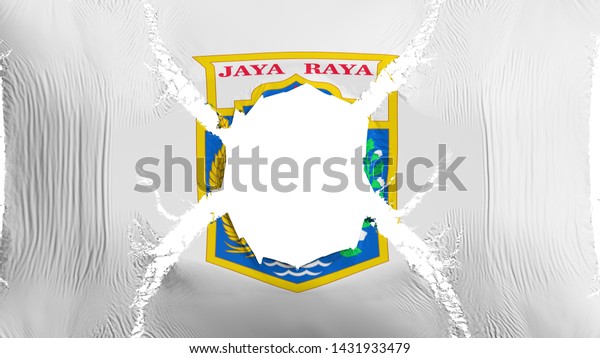 Jakarta, capital of Indonesia flag with a hole,\
white background, 3d\
rendering