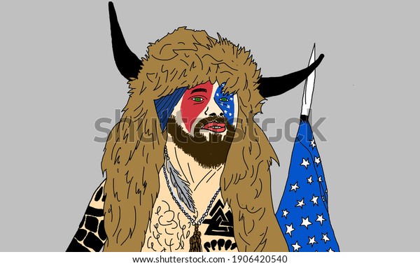 Jake Angeli Born 1988 Known Qanon Stock Illustration 1906420540