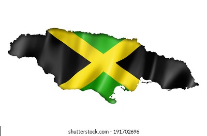 Jamaica Flag Map, Three Dimensional Render, Isolated On White