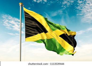 Jamaica flag on the blue sky with cloud. 3D illustration - Powered by Shutterstock