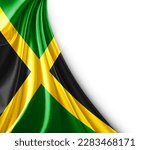 Jamaica flag of silk and white background-3d illustration