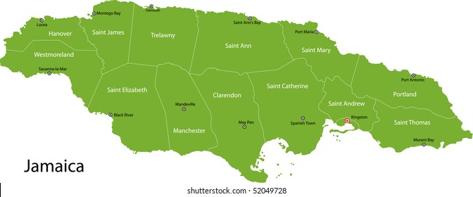 Jamaica Parishes And Capitals Map Jamaica Map Parishes Borders Capital Cities Stock Illustration 52049728 |  Shutterstock