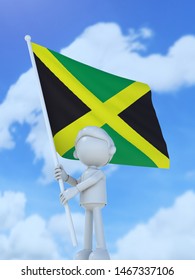 The Jamaican Athlete Which Rises With A National Flag 3d Illustration