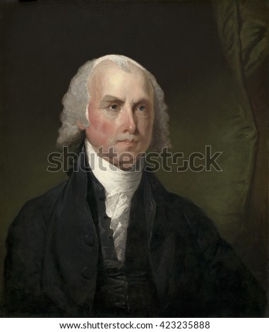 James Madison, by Gilbert Stuart , 1821, American painting, oil on canvas. Colonel George Gibbs, Rhode Island, commissioned Stuart to paint five American Presidents in the 1820s. This Madison portrai [[stock_photo]] © 