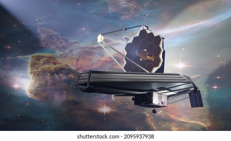 James Webb Telescope In Outer Space. Elemets Of Thisd Iamge Furnished By NASA. 3d Rendering