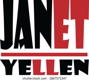 Janet Yellen.2020 T-shirt. Red And Black Color Design.