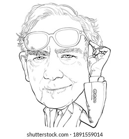 January 12, 2021 Caricature of Warren Edward Buffett, Warren Buffett, Investor , Businessman Millionaire Portrait Drawing Illustration. 
