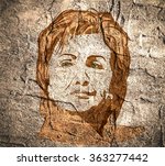 January 15, 2016: A illustration showing Democrat presidential candidate Hillary Clinton on concrete wall textured surface background done in hand draw style. 