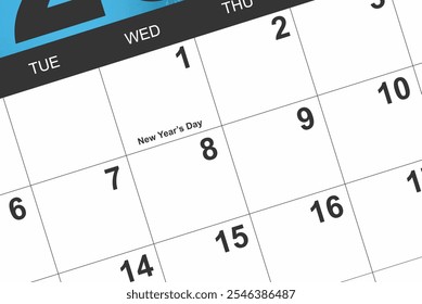 January 1st 2025 close up on a calendar - Powered by Shutterstock