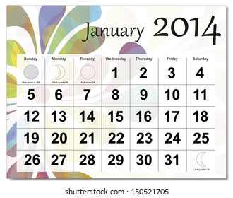 Spanish Version January 14 Calendar Vector Stock Illustration