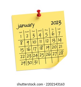 January 2023 Calendar Isolated On White Stock Illustration 2202143163
