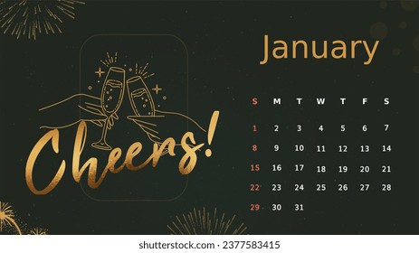 The January 2024 monthly calendar boasts a sleek and minimalist design in a deep, dark green color, offering an understated and functional way to plan your month.




 - Powered by Shutterstock