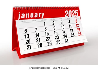 January 2025 Calendar. Isolated on White Background. 3d Rendering - Powered by Shutterstock