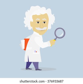 JANUARY 21, 2016: Funny Albert Einstein. Cartoon Portrait Isolated. Mans Hair And Mustache Symbol.  Illustration Portrait Of Albert Einstein Neutral Background. Science Day. Chemist And Mathematician