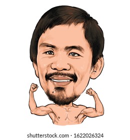 January 21, 2020 Caricature Of Emmanuel Dapidran Pacquiao, Manny Pacquiao, The Pac Man, The Destroyer, An Professional Boxer And Politician  Philippines.