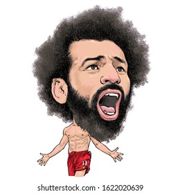 January 21, 2020 Caricature Of Mohamed Salah Ghaly An Professional Footballer Portrait Drawing  Illustration.