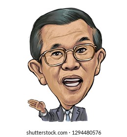 January 24, 2019 Caricature Prime Minister Of Cambodia, State Of Cambodia Samdech Akka Moha Sena Padei Techo Hun Sen, Hun Sen An Portrait Drawing Illustration.