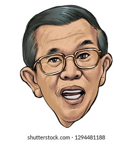 January 24, 2019 Caricature Prime Minister Of Cambodia, State Of Cambodia Samdech Akka Moha Sena Padei Techo Hun Sen, Hun Sen An Portrait Drawing Illustration.