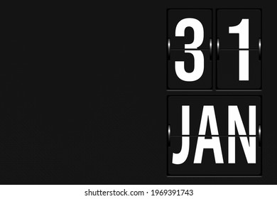 January 31st . Day 31 of month, Calendar date. Calendar in the form of a mechanical scoreboard tableau. Winter month, day of the year concept