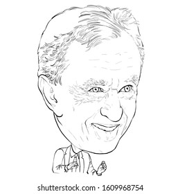 January 9, 2020 Caricature Of Bernard Arnault, Investor, Businessman Millionaire Portrait Drawing Illustration.