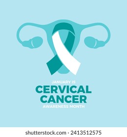 January is Cervical Cancer Awareness Month poster illustration. Cervical cancer teal and white awareness ribbon and uterus icon. Women's reproductive health symbol. Important day - Powered by Shutterstock