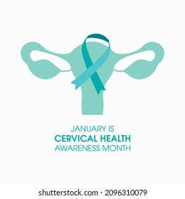 January Is Cervical Health Awareness Month Illustration. Human Uterus With Awareness Ribbon Icon. Female Reproductive Health Illustration