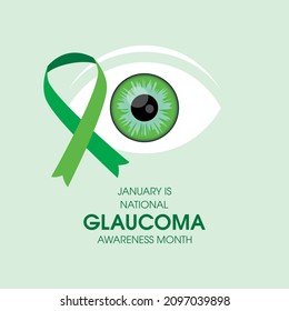 January is National Glaucoma Awareness Month illustration. Human eye with green awareness ribbon icon. Eye health design element - Powered by Shutterstock