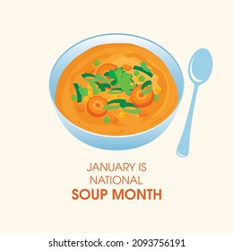 January is National Soup Month illustration. Bowl of vegetable soup with carrots icon. Healthy vegetable broth illustration - Powered by Shutterstock