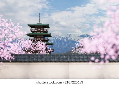 Japan Castle Cherry Blossom Spring Sakura Stock Illustration 2187225653