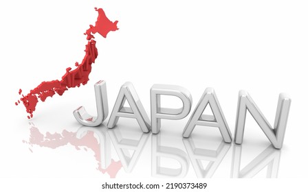 Japan Country Word Red Map Travel Background 3d Illustration