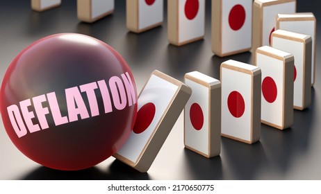 Japan And Deflation, Causing A National Problem And A Falling Economy. Deflation As A Driving Force In The Possible Decline Of Japan.,3d Illustration