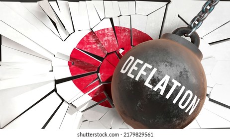 Japan And Deflation That Destroys The Country And Wrecks The Economy. Deflation As A Force Causing Possible Future Decline Of The Nation,3d Illustration