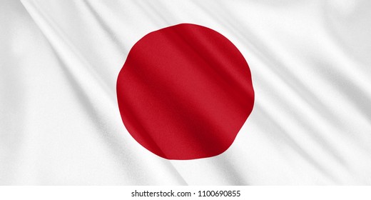 Japan flag waving with the wind, wide format, 3D illustration. 3D rendering.