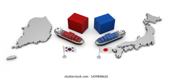 Japan And Korea Trade Problem 3D Illustration