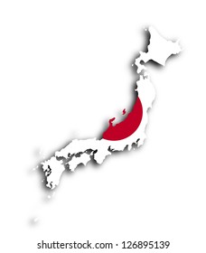 Japan Map With The Flag Inside, Isolated