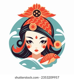 Japan mythologycal otohime ogetsu sticker logo minimalist simple illustration clipart icon vector jpg png white background that have some abstact clear vibes.