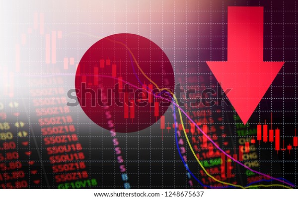 Japan tokyo\
stock market crisis red price arrow down chart fall / nikkei stock\
exchange analysis forex graph business money crisis moving down\
inflation deflation with Japan\
flag
