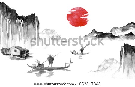japan traditional sumie painting indian ink stock illustration
