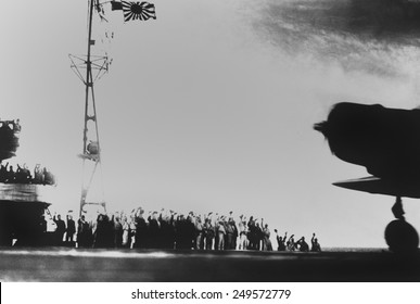 Japanese Aircraft Carrier Crew Waves To Planes Taking Off To Bomb Pearl Harbor, Dec. 7, 1941.