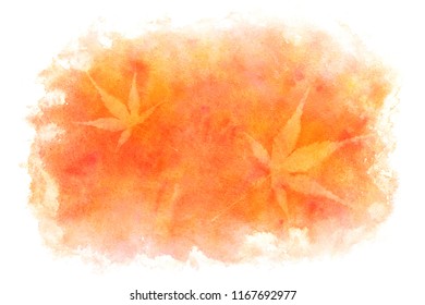 Japanese autumn maple leaf abstract red watercolor paint background