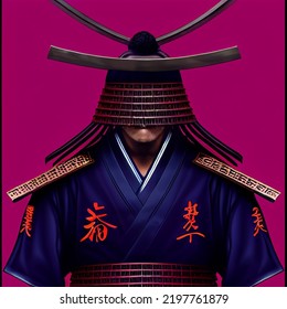 Japanese Bushido samurai Armor with detailed mask isolated on gradient background